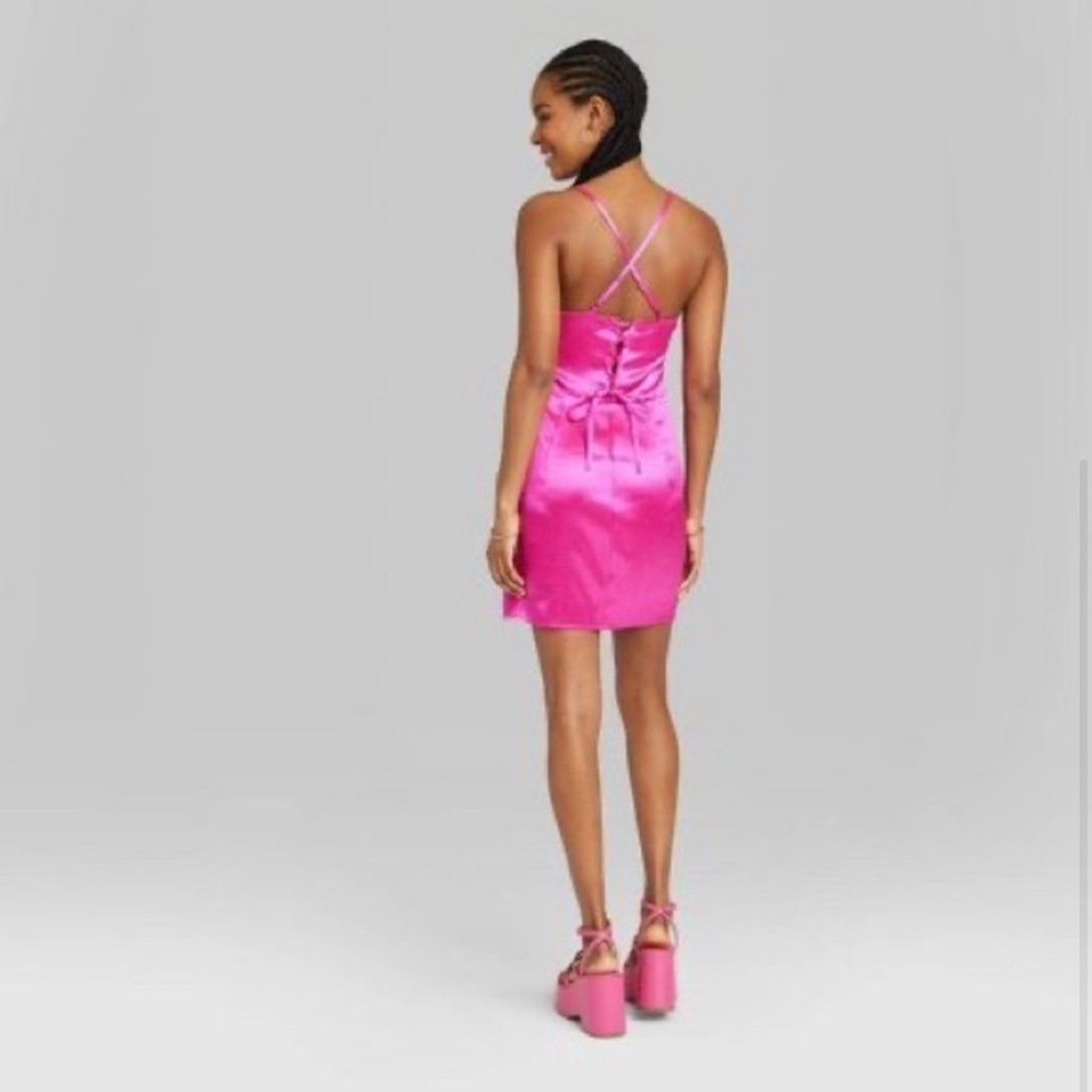 Wild Fable Satin Corset Mini Dress Magenta XXS - Picture 3 of 3